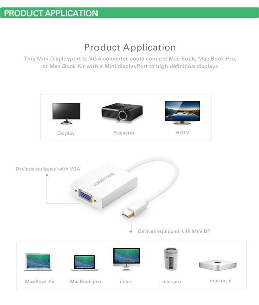 Mini DisplayPort ThunderBolt to VGA + audio ugreen 10437 - Phụ Kiện Điện Tử Việt Nam Mini DisplayPort ThunderBolt to VGA + audio ugreen 10437 - Phụ Kiện Điện Tử Việt Nam
