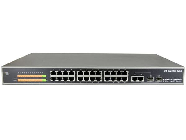 Web Smart Switch PoE 24 Port 10/100Mbps + 2Port Gigabit+ 2 Port SFP, công suất 250W KMETech WSP2624GSL - Phụ Kiện Điện Tử Việt Nam Web Smart Switch PoE 24 Port 10/100Mbps + 2Port Gigabit+ 2 Port SFP, công suất 250W KMETech WSP2624GSL - Phụ Kiện Điện Tử Việt Nam