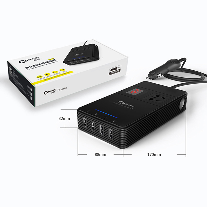 Bộ tẩu sạc chuyển nguồn 12V sang 220V 1 ổ điện, 4 cổng USB DC5V-2.4A/1.5A Xpower Nano O2 Series T1a - Phụ Kiện Điện Tử Việt Nam bo chuyen doi nguon 12v tren xe hơi sang ac220v-150w va 4 cong usb 5v-2.4a/1.5A