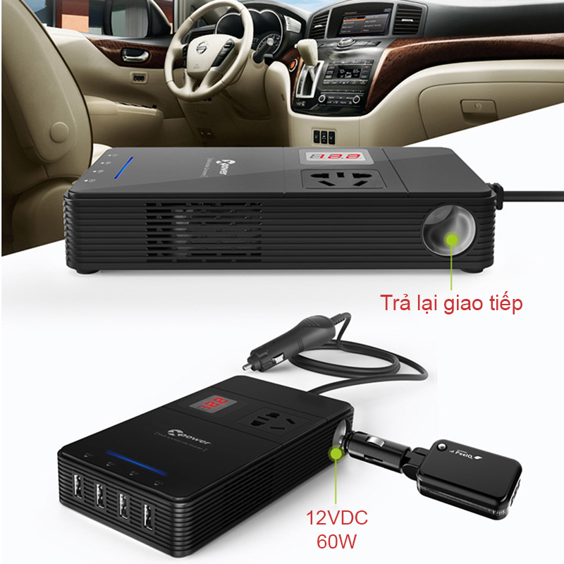 Bộ tẩu sạc chuyển nguồn 12V sang 220V 1 ổ điện, 4 cổng USB DC5V-2.4A/1.5A Xpower Nano O2 Series T1a - Phụ Kiện Điện Tử Việt Nam bo chuyen doi nguon 12v tren xe hơi sang ac220v-150w va 4 cong usb 5v-2.4a/1.5A