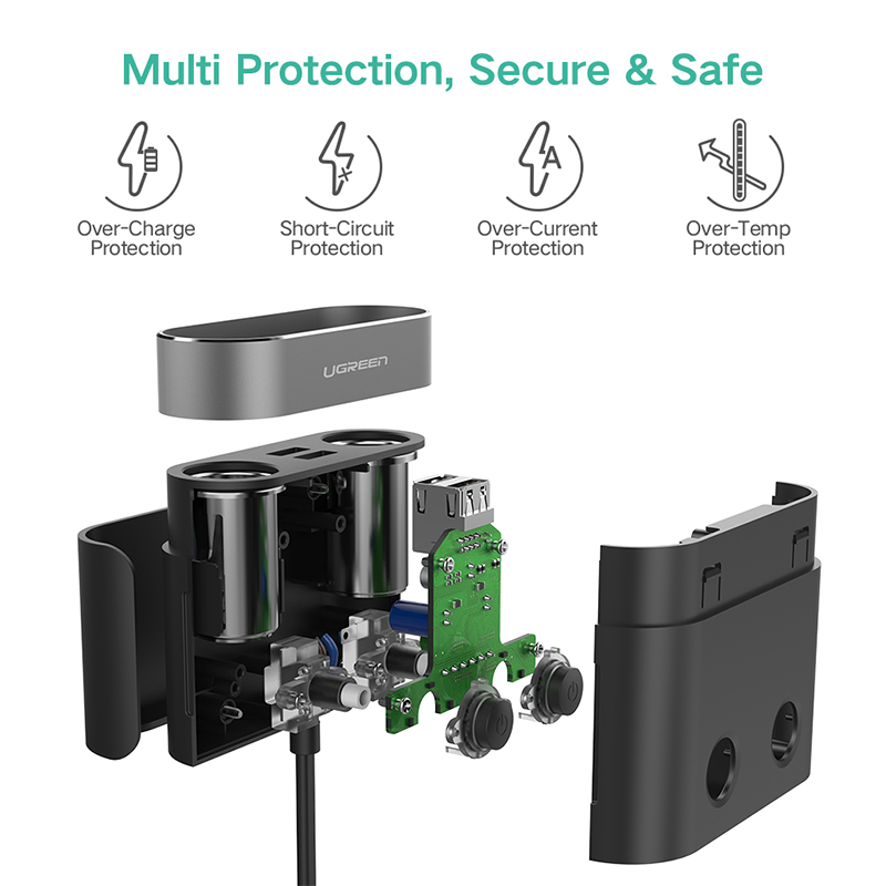 Tẩu sạc chia nguồn 12V 24V x2 2 USB DC5V-2.4A sử dụng trên xe hơi & xe khách UGREEN 30516 - Phụ Kiện Điện Tử Việt Nam tau sac doi nguon 12v 24v ra 2 usb 5v 2 tau sac tiep theo