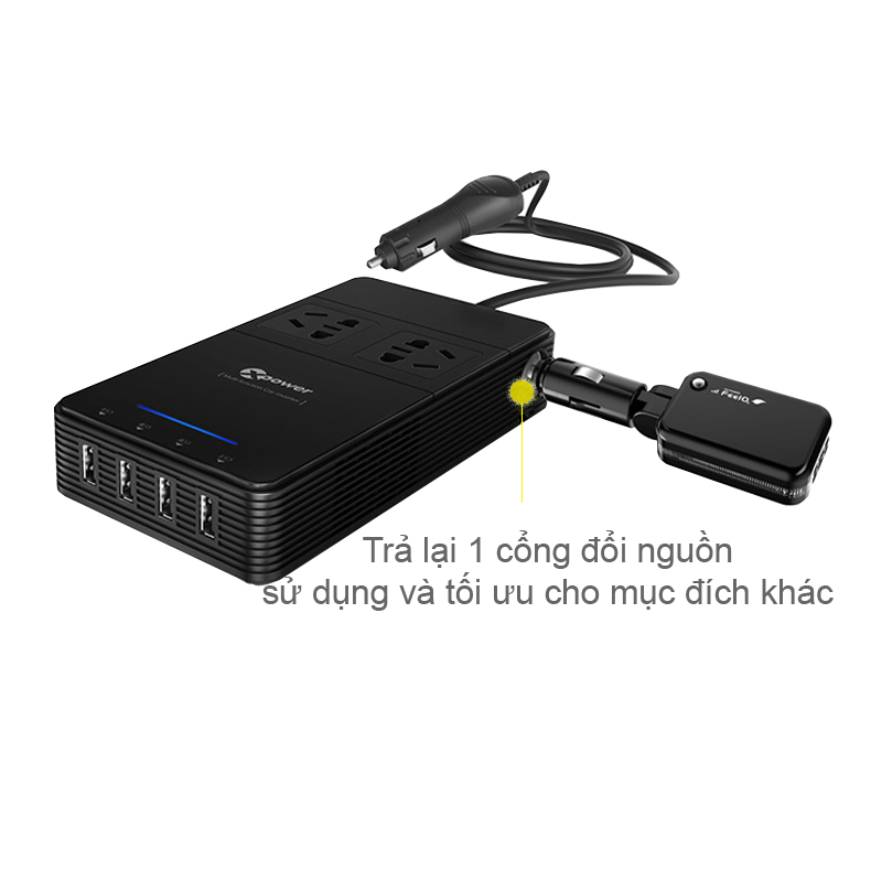 Bộ tẩu sạc chuyển nguồn 12V sang 220V 2 ổ điện, 4 cổng USB DC5V-2.4A QC3.0 Xpower Nano O2 Series T1 - Phụ Kiện Điện Tử Việt Nam tau chuyen nguon 12v sang 220v de tren xe hoi