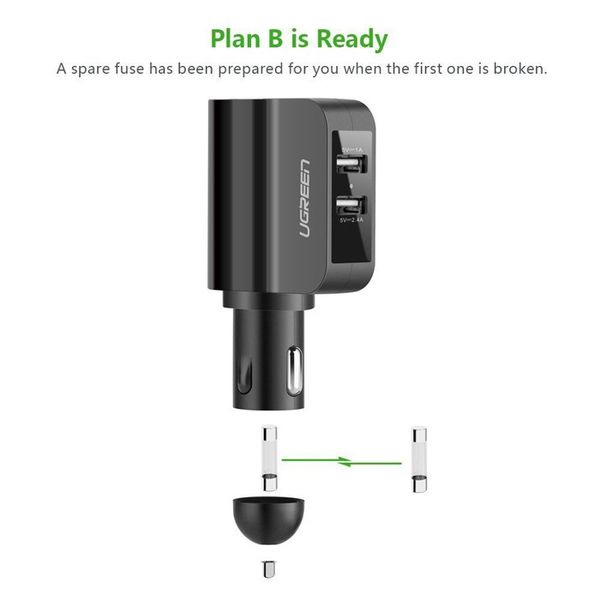 Tẩu sạc nguồn trên ô tô 2 cổng USB 2.4A và 1A Ugreen 20394 có đầu mở rộng 12V - Phụ Kiện Điện Tử Việt Nam Tẩu sạc nguồn trên ô tô 2 cổng USB 2.4A và 1A Ugreen 20394 có đầu mở rộng 12V - Phụ Kiện Điện Tử Việt Nam