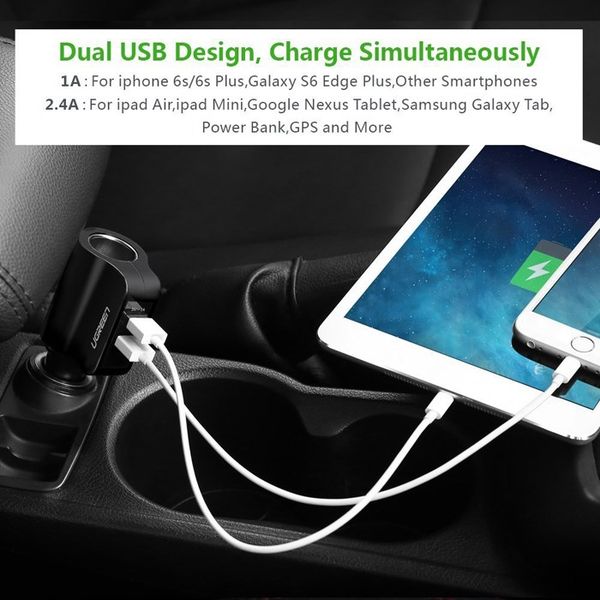 Tẩu sạc nguồn trên ô tô 2 cổng USB 2.4A và 1A Ugreen 20394 có đầu mở rộng 12V - Phụ Kiện Điện Tử Việt Nam Tẩu sạc nguồn trên ô tô 2 cổng USB 2.4A và 1A Ugreen 20394 có đầu mở rộng 12V - Phụ Kiện Điện Tử Việt Nam