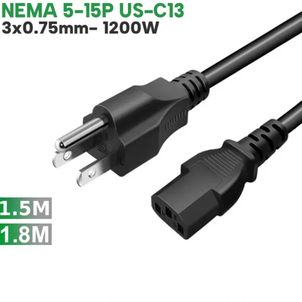 Cáp nguồn C13 3 chấu chuẩn US nema 5-15P 3x0.75mm
