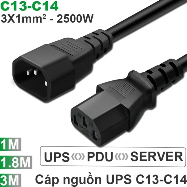 Cáp nguồn C13 C14 lõi 3x1mm2 dài từ 1m-3m
