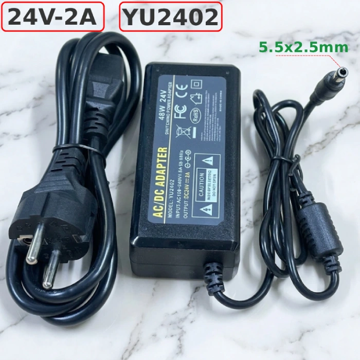 Bộ nguồn adapter DC 24V-2A 48W chân cắm 5.5*2.5mm YU-2402 - Phụ Kiện Điện Tử Việt Nam Cục nguồn DC 24V-2A YU2402