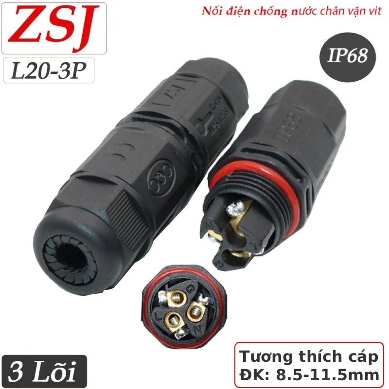 Đầu nối điện chống nước IP68 3 chân ZSJ-L20-3P