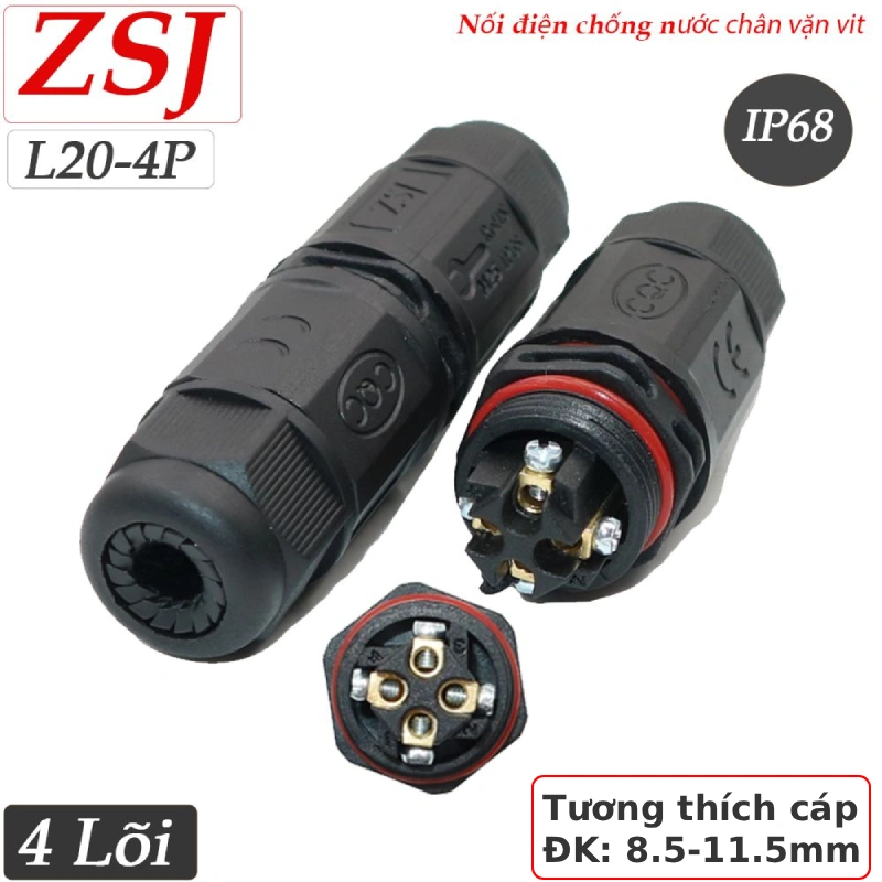 Đầu nối điện chống nước IP68 4 chân ZSJ-L20-4P