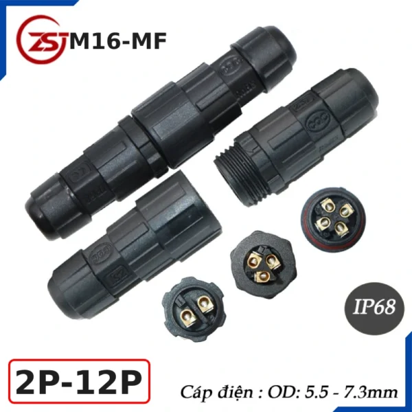Đầu nối điện chống nước IP68 ZSJ-M16-MF 2-12p