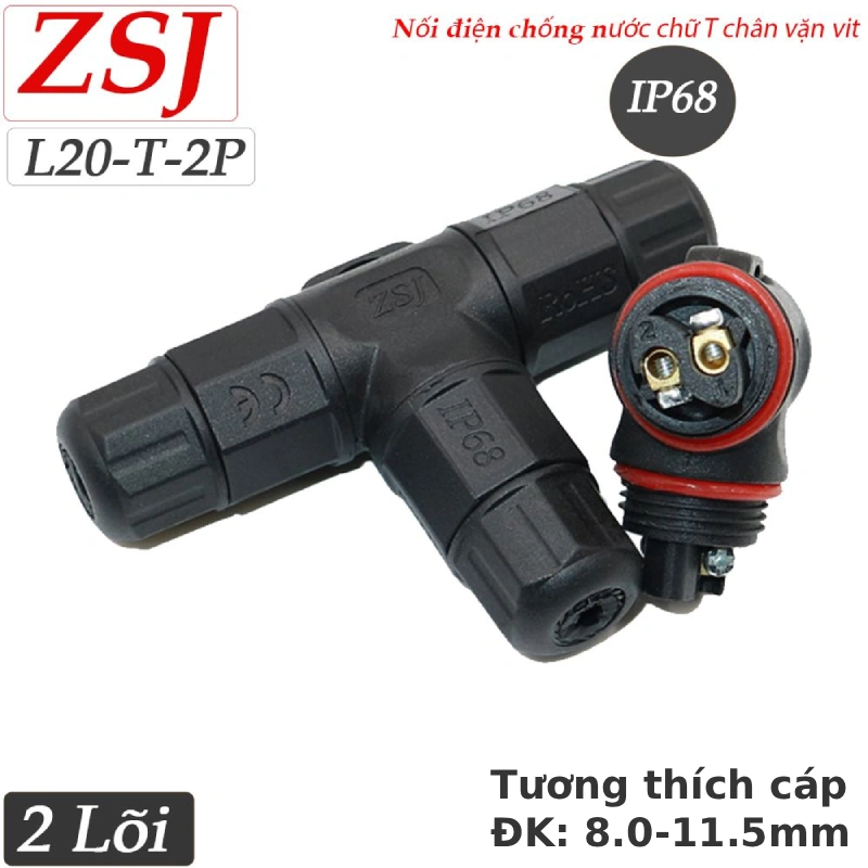 Đầu nối điện chống nước chữ T ZSJ-L20-T-2P