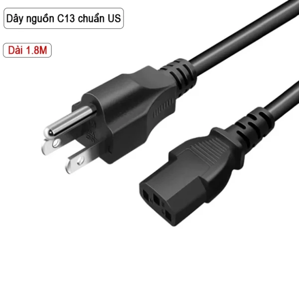 Dây Cáp Nguồn C13 3 Chấu Chuẩn US Lõi Đồng 3 x 0.75mm Dài 1.8M
