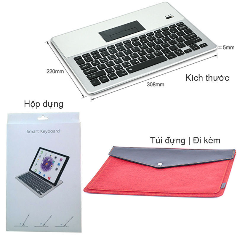 Bàn phím bluetooth rời có đèn LED cho Smartphone Tablet 4 đến 15'' kèm túi da đựng BOW BL-2088 - Phụ Kiện Điện Tử Việt Nam ban phim bluetooth cho may tinh bang 7 den 14 inches