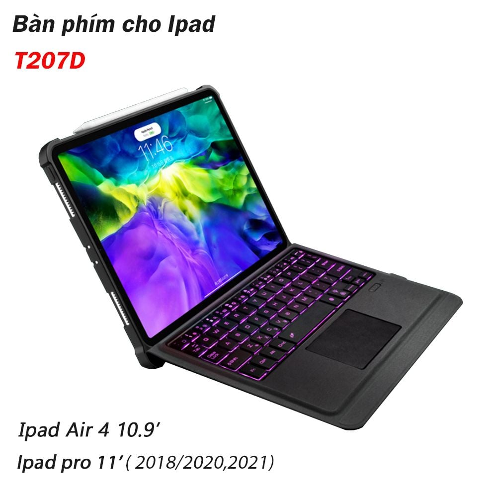 Bàn phím bluetooth kèm bao da cho iPad Pro 11 2018 2020 M1 2021 Ipad air4 10.9 có đèn led T207D - Phụ Kiện Điện Tử Việt Nam Bàn phím bluetooth kèm bao da cho iPad Pro 11 2018 2020 M1 2021 Ipad air4 10.9 có đèn led T207D - Phụ Kiện Điện Tử Việt Nam