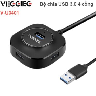 Bộ chia USB 3.0 4 cổng có hỗ trợ cấp nguồn ngoài Veggieg V-U3401 - Phụ Kiện Điện Tử Việt Nam