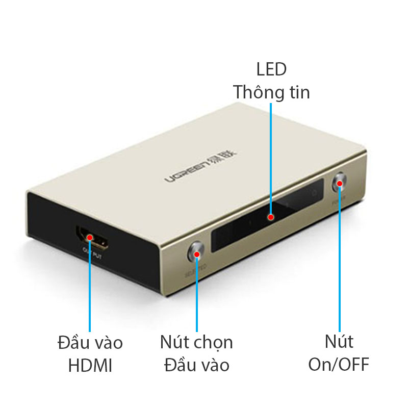 Bộ chuyển mạch HDMI 3x1 Ugreen 40278 hỗ trợ 3D 4K30Hz có điều khiển - Phụ Kiện Điện Tử Việt Nam bo chia hdmi 3 vao 1 ra