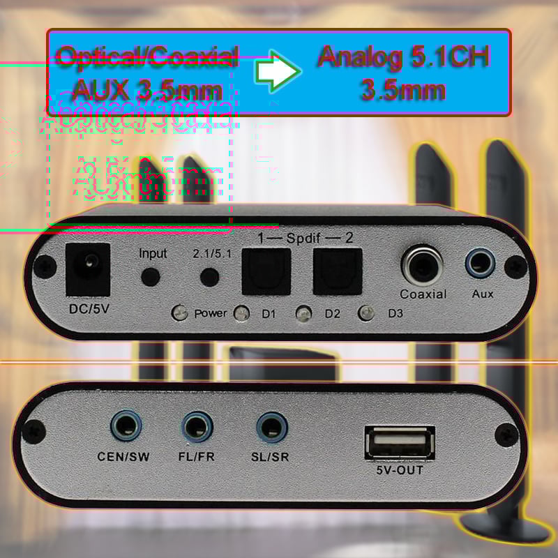 Bộ chuyển âm thanh Quang, Coalxial, AUX 3.5mm sang Loa 5.1CH (chân cắm 3.5mm) - Phụ Kiện Điện Tử Việt Nam bo chuyen am thanh quang, coaxial sang dan loa 5.1
