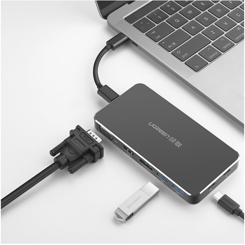 Chuyển đổi USB-C ra Display port HDMI VGA 1080P - 2 cổng USB 3.0 1 cổng USB TYPE-C power UGREEN 40872 - Phụ Kiện Điện Tử Việt Nam bo chuyen doi da nang displayport ra hdmi/vga/displayport UGREEN 40872