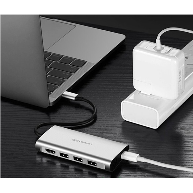 USB-C ra HDMI 4K RJ45 SD Micro SD 3 cổng USB 3.0 Ugreen 50516 - Phụ Kiện Điện Tử Việt Nam bo chuyen usb-c ra usb 3.0 hdmi sd-tf rj45 ugreen