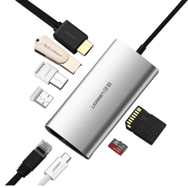 USB-C ra HDMI 4K RJ45 SD Micro SD 3 cổng USB 3.0 Ugreen 50538 - Phụ Kiện Điện Tử Việt Nam bo chuyen usb-c ra usb 3.0 hdmi sd-tf rj45 ugreen
