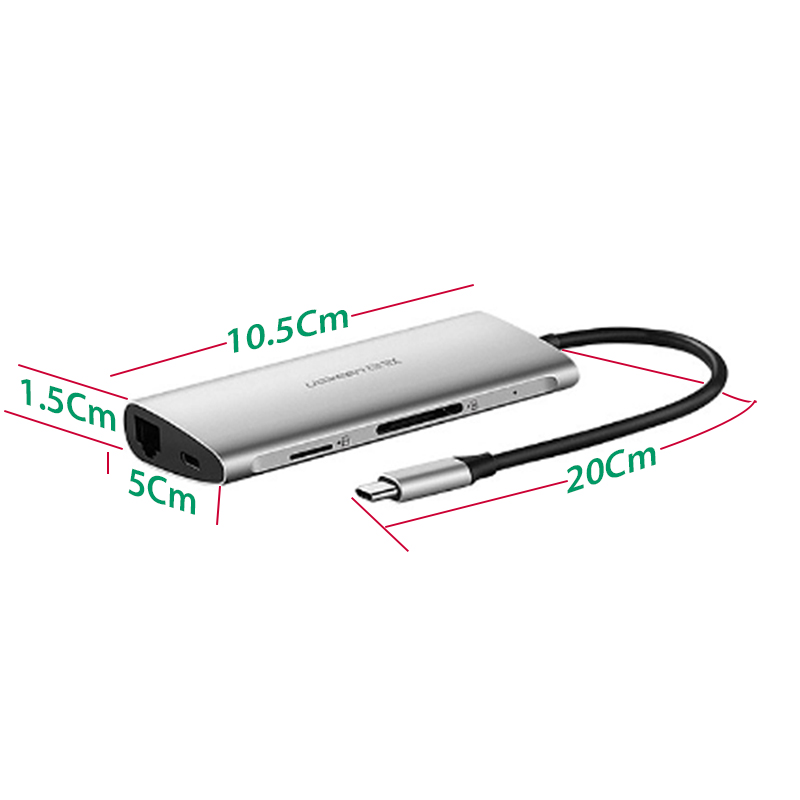 USB-C ra HDMI 4K RJ45 SD Micro SD 3 cổng USB 3.0 Ugreen 50516 - Phụ Kiện Điện Tử Việt Nam bo chuyen usb-c ra usb 3.0 hdmi sd-tf rj45 ugreen