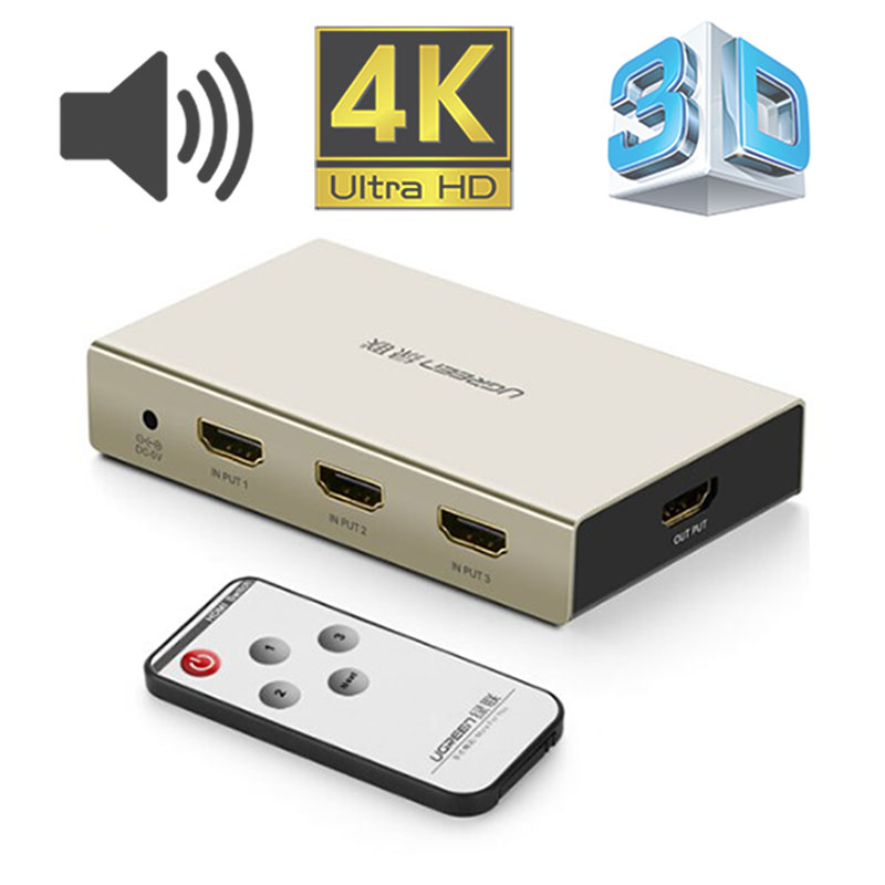 Bộ chuyển mạch HDMI 3x1 Ugreen 40278 hỗ trợ 3D 4K30Hz có điều khiển - Phụ Kiện Điện Tử Việt Nam bo gop hdmi 3 vao 1 ra