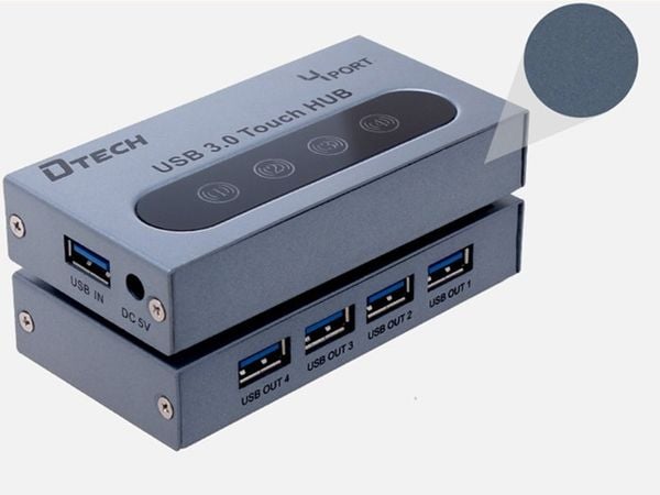Bộ chia USB 3.0 hỗ trợ nguồn ngoài công tắc cảm ứng Dtech DT-8009 - Phụ Kiện Điện Tử Việt Nam