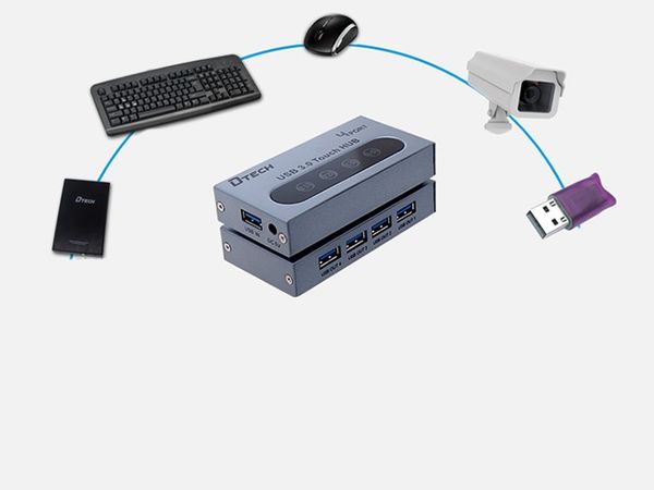 Bộ chia USB 3.0 hỗ trợ nguồn ngoài công tắc cảm ứng Dtech DT-8009 - Phụ Kiện Điện Tử Việt Nam