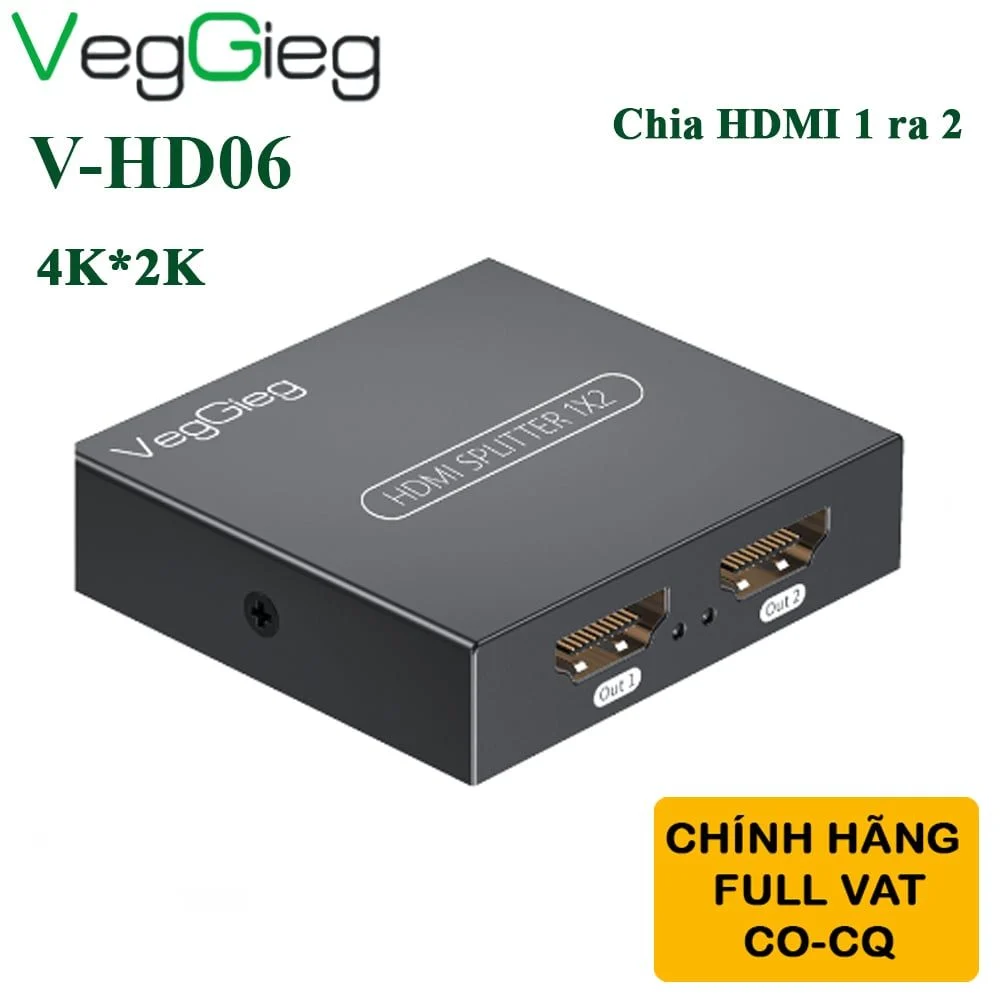 Bộ chia HDMI splitter V1.4 2 port 4K30Hz 3D Veggieg V-HD06 - Phụ Kiện Điện Tử Việt Nam Bộ chia HDMI splitter V1.4 2 port 4K30Hz 3D Veggieg V-HD06