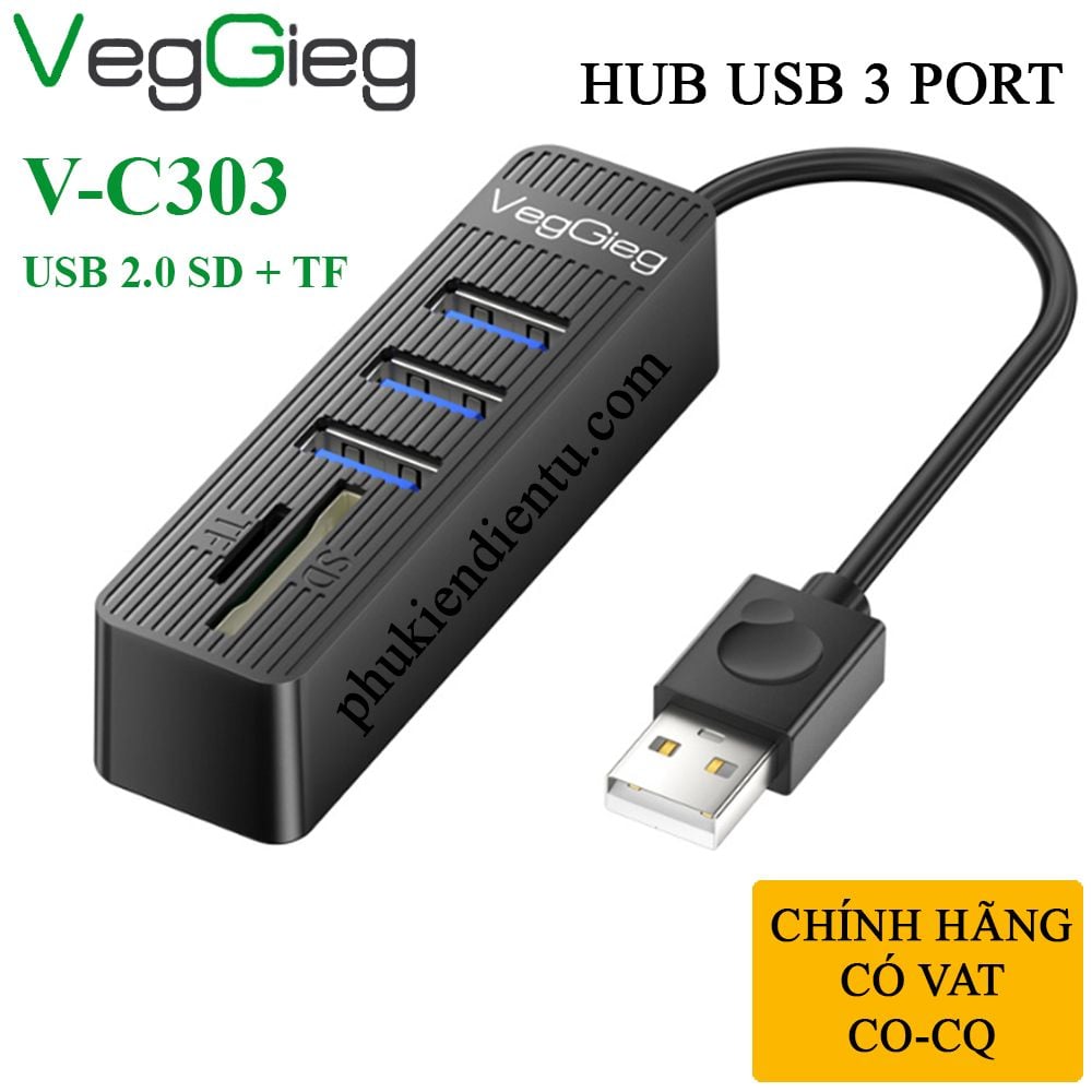 Bộ Chia USB 2.0 ra 3 Cổng USB và Đọc Thẻ Nhớ SD/TF Chính Hãng Veggieg V-C303 - Hub USB 5 trong 1 - Phụ Kiện Điện Tử Việt Nam Bộ Chia USB 2.0 ra 3 Cổng USB và Đọc Thẻ Nhớ SD/TF Chính Hãng Veggieg V-C303 - Hub USB 5 trong 1 - Phụ Kiện Điện Tử Việt Nam