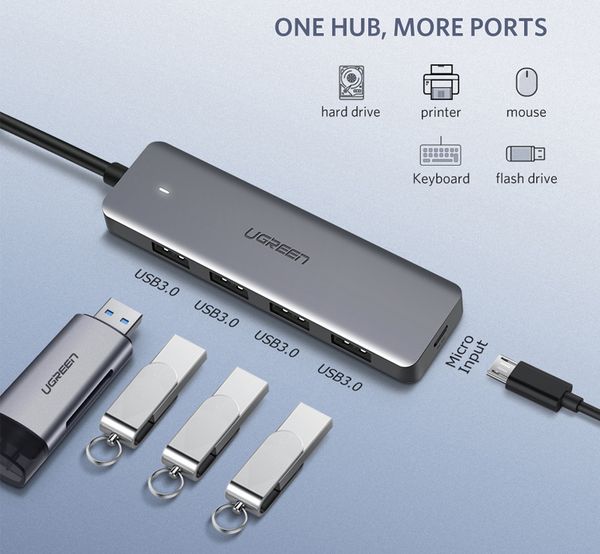 Bộ chia USB 3.0 4 cổng dài 15Cm hỗ trợ nguồn phụ type C Ugreen 50985 CM219 - Phụ Kiện Điện Tử Việt Nam