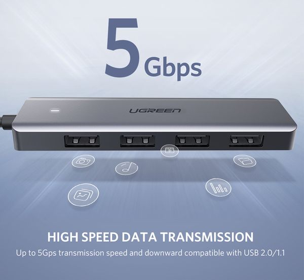 Bộ chia USB 3.0 4 cổng dài 15Cm hỗ trợ nguồn phụ type C Ugreen 50985 CM219 - Phụ Kiện Điện Tử Việt Nam
