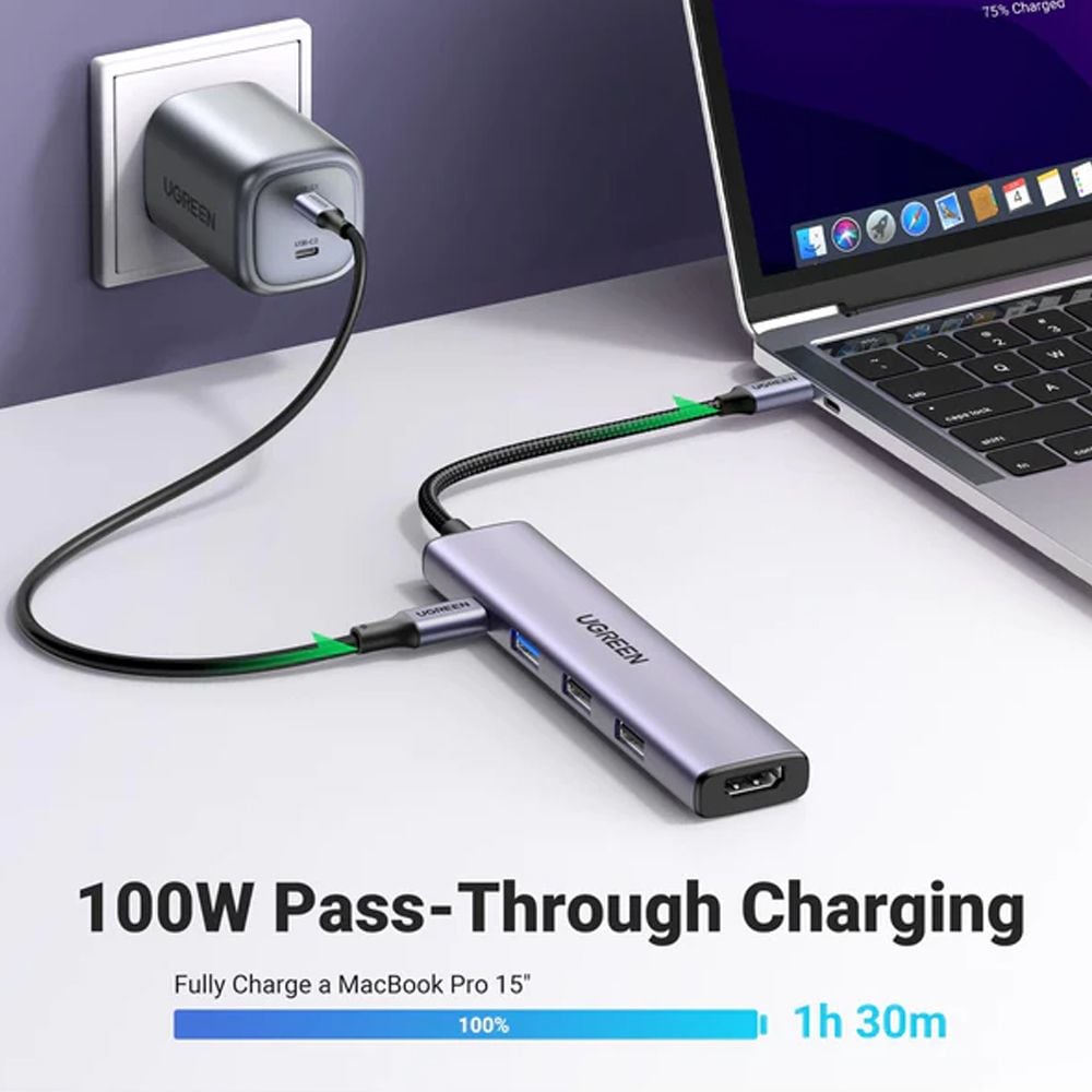 Bộ chia USB typeC ra HDMI 4K@30Hz và USB 3.0 USB 2.0 sạc 100W chính hãng Ugreen 15495 - Phụ Kiện Điện Tử Việt Nam