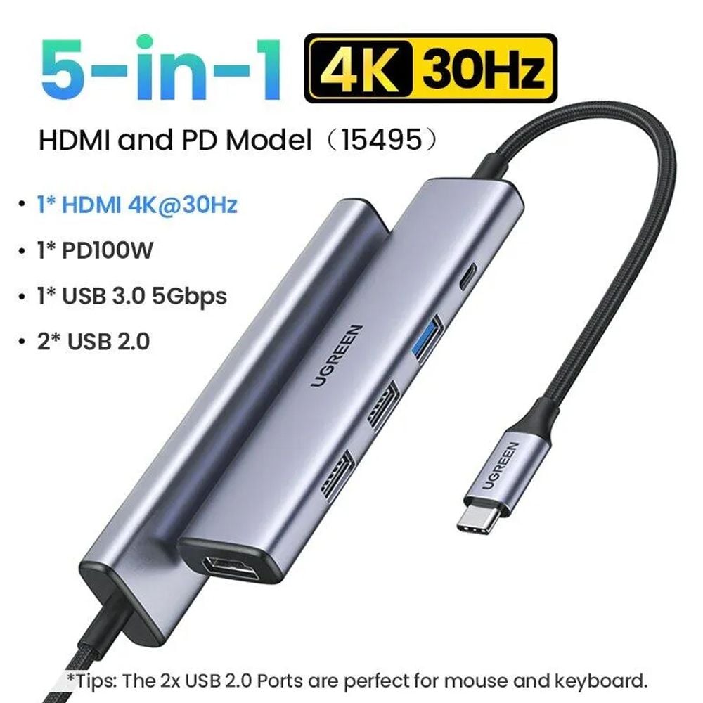 Bộ chia USB typeC ra HDMI 4K@30Hz và USB 3.0 USB 2.0 sạc 100W chính hãng Ugreen 15495 - Phụ Kiện Điện Tử Việt Nam