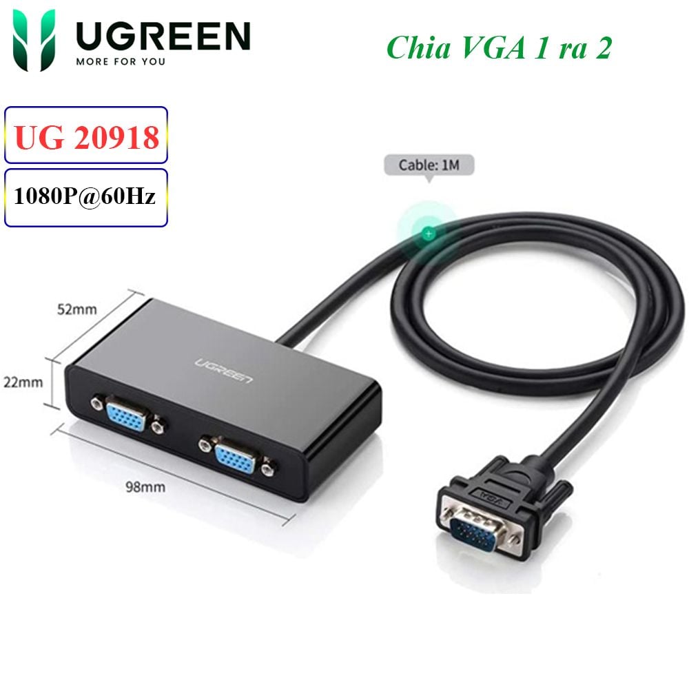 Bộ chia màn hình VGA 1 ra 2 Ugreen 20918 Hỗ trợ full HD 1080P@60Hz - Phụ Kiện Điện Tử Việt Nam Bộ chia màn hình VGA 1 ra 2 Ugreen 20918 Hỗ trợ full HD 1080P@60Hz - Phụ Kiện Điện Tử Việt Nam