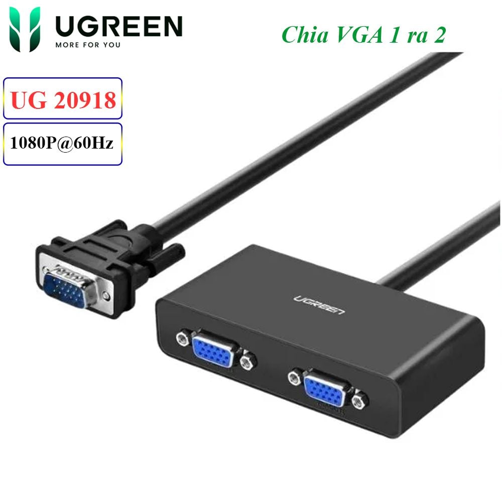 Bộ chia màn hình VGA 1 ra 2 Ugreen 20918 Hỗ trợ full HD 1080P@60Hz - Phụ Kiện Điện Tử Việt Nam Bộ chia màn hình VGA 1 ra 2 Ugreen 20918 Hỗ trợ full HD 1080P@60Hz - Phụ Kiện Điện Tử Việt Nam