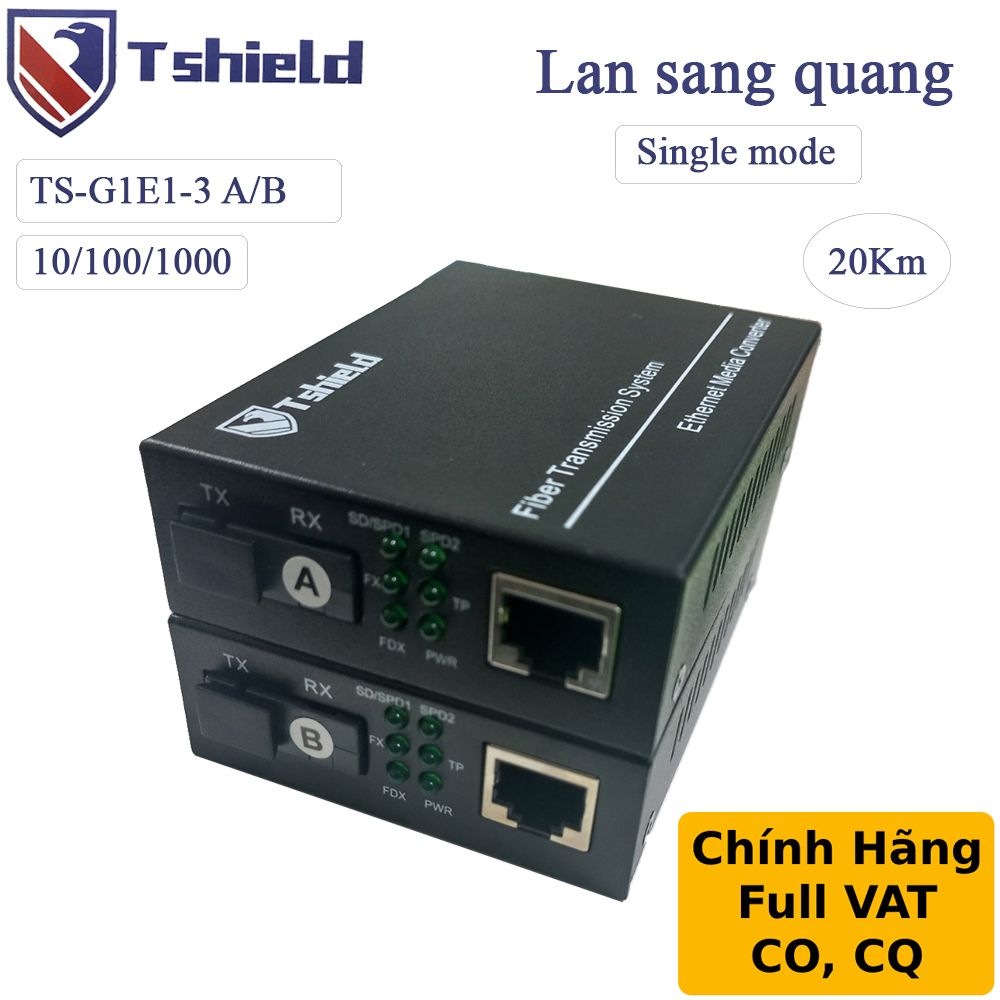 Bộ kéo dài RJ45 qua cáp quang Single mode 20Km Gigabit chính hãng T-Shield TS-G1E1-3 - Phụ Kiện Điện Tử Việt Nam Bộ kéo dài RJ45 qua cáp quang Single mode 20Km Gigabit chính hãng T-Shield TS-G1E1-3 - Phụ Kiện Điện Tử Việt Nam