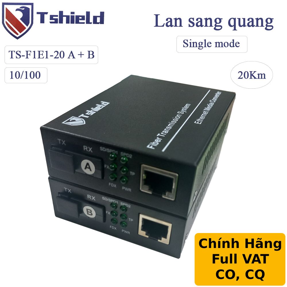 Bộ kéo dài RJ45 qua cáp quang Single mode 20Km Gigabit chính hãng T-Shield TS-G1E1-3 - Phụ Kiện Điện Tử Việt Nam