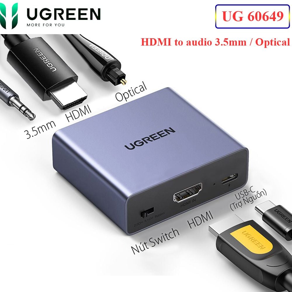 Bộ chuyển HDMI ARC ra audio 3.5mm , audio quang SPDIF , HDMI 4K@30Hz Ugreen 60649 CM531 - Phụ Kiện Điện Tử Việt Nam Bộ chuyển HDMI ARC ra audio 3.5mm , audio quang SPDIF , HDMI 4K@30Hz Ugreen 60649 CM531 - Phụ Kiện Điện Tử Việt Nam