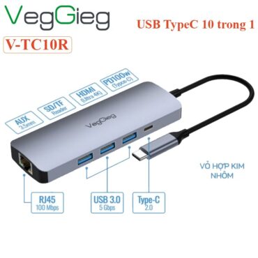 Bộ chuyển hub USB Type C 10 trong 1 Veggieg V-TC10R - Phụ Kiện Điện Tử Việt Nam