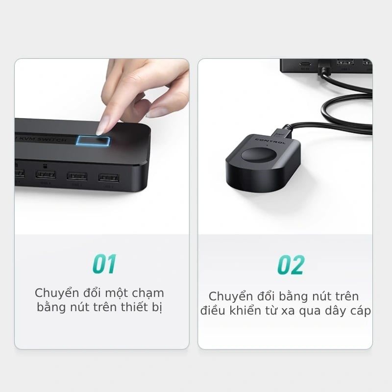 KVM Switch HDMI 2x1 - Bộ chuyển mạch HDMI và USB 2 vào 1 ra 4K60Hz MT-VIKI MT-KH2S