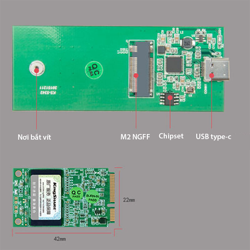 Box đựng và đọc ổ SSD M2 NGFF chuẩn Type C Kingshare - Phụ Kiện Điện Tử Việt Nam hop doc o cung m2 sata ngff kingshare