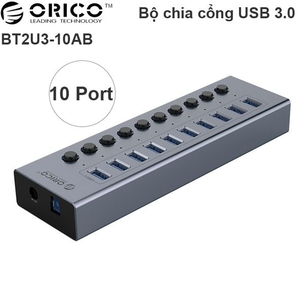 Bộ chia USB 3.0 10 cổng nguồn ngoài 12V vỏ nhôm Orico BT2U3-10AB - Phụ Kiện Điện Tử Việt Nam