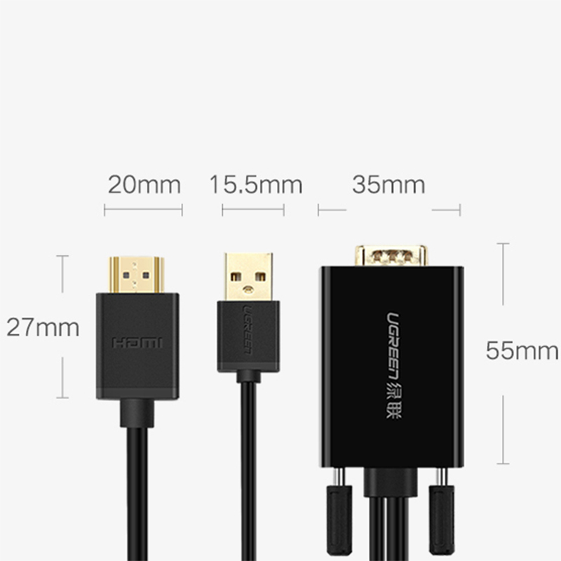 VGA USB audio sang HDMI 2 mét Ugreen 30840 - Cáp VGA ra HD - Phụ Kiện Điện Tử Việt Nam cap chuyen vga sang hdmi 2 met ugreen