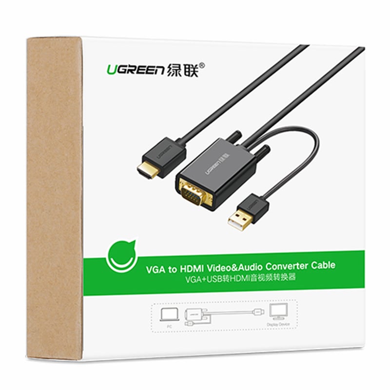 VGA USB audio sang HDMI 2 mét Ugreen 30840 - Cáp VGA ra HD - Phụ Kiện Điện Tử Việt Nam cap chuyen vga sang hdmi 2 met ugreen