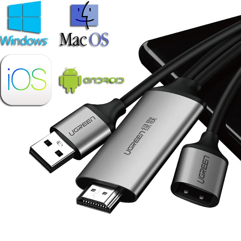 cap chuyen usb, micro usb, usb type-c ligntning ra hdmi ugreen 1,5 met 50291
