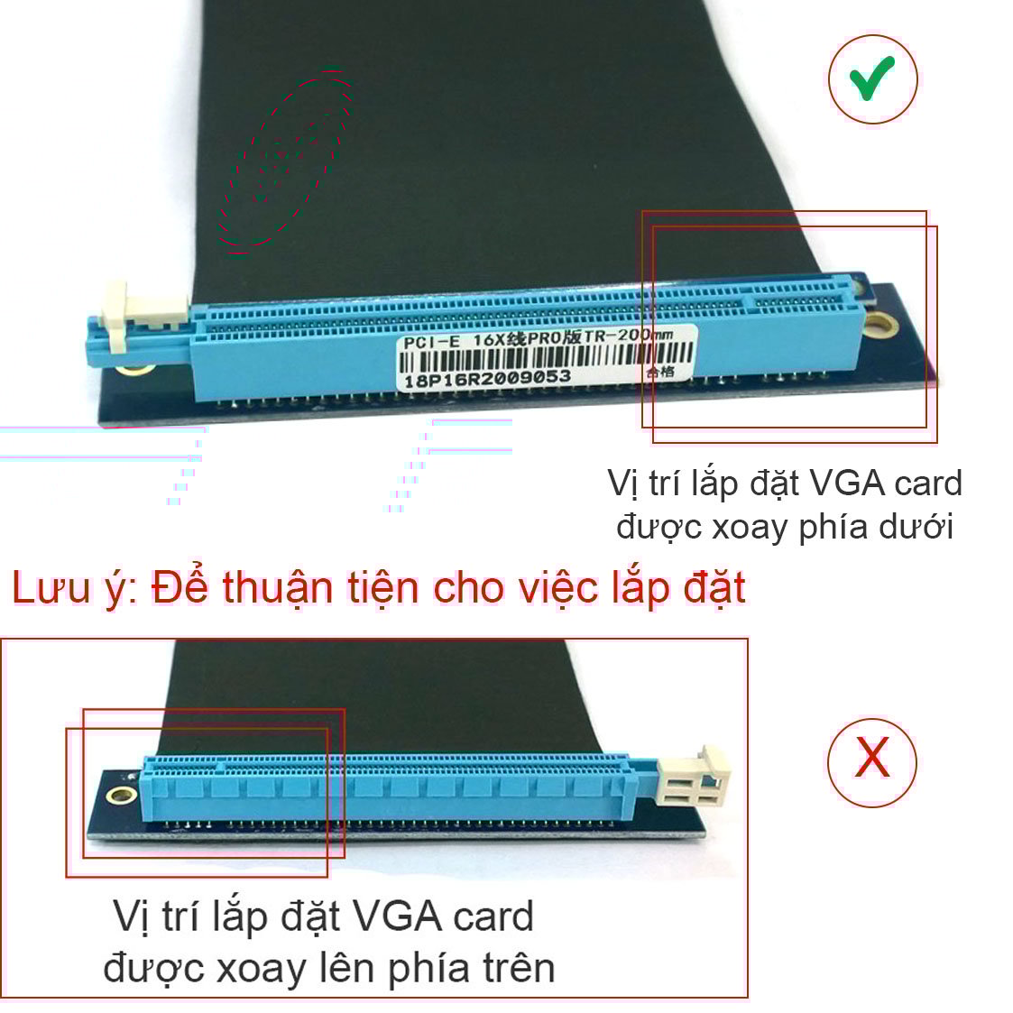 Dây riser nối dài khe cắm PCI-Express 3.0 32Gbps 16X cho VGA card 30Cm bẻ góc dưới (không cần cấp nguồn) - Phụ Kiện Điện Tử Việt Nam day riser noi dai khe cam pci-e 16x
