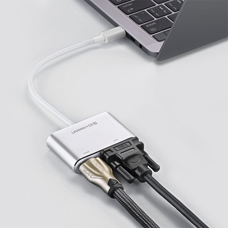 USB type-C to HDMI VGA 15Cm hỗ trợ 1080P 4K30Hz UGREEN 50317 vỏ nhôm - Phụ Kiện Điện Tử Việt Nam Cap chuyen usb-c sang hdmi và vga ugreen 50317