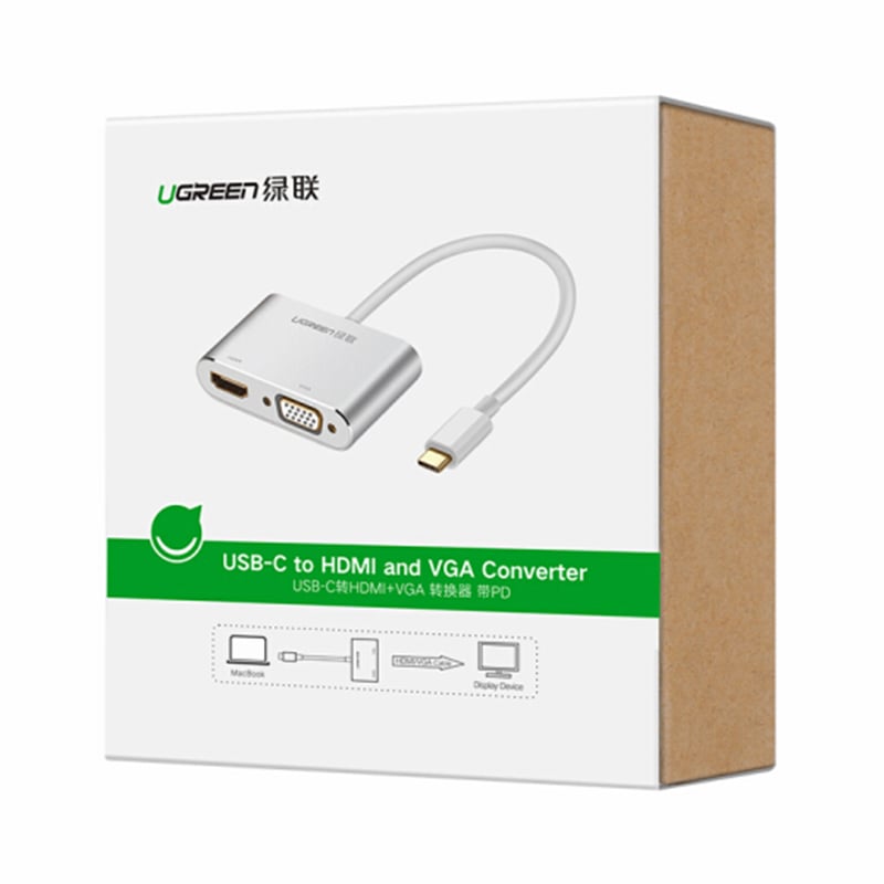 USB type-C to HDMI VGA 15Cm hỗ trợ 1080P 4K30Hz UGREEN 50317 vỏ nhôm - Phụ Kiện Điện Tử Việt Nam Cap chuyen usb-c sang hdmi và vga ugreen 50317