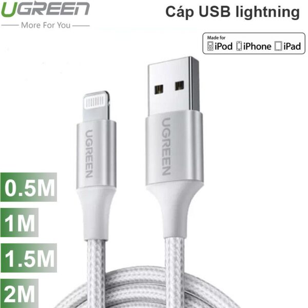Cáp USB lightning MFI - Cáp sạc iPhone iPad iPod Ugreen 0.5M 1M 1.5M 2M